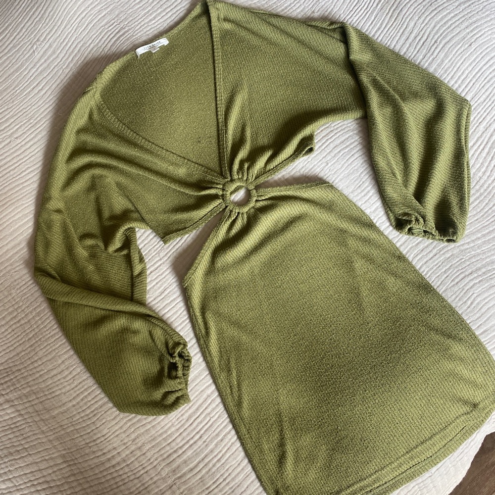 12th Tribe Olive Green Ribbed Cutout Dress